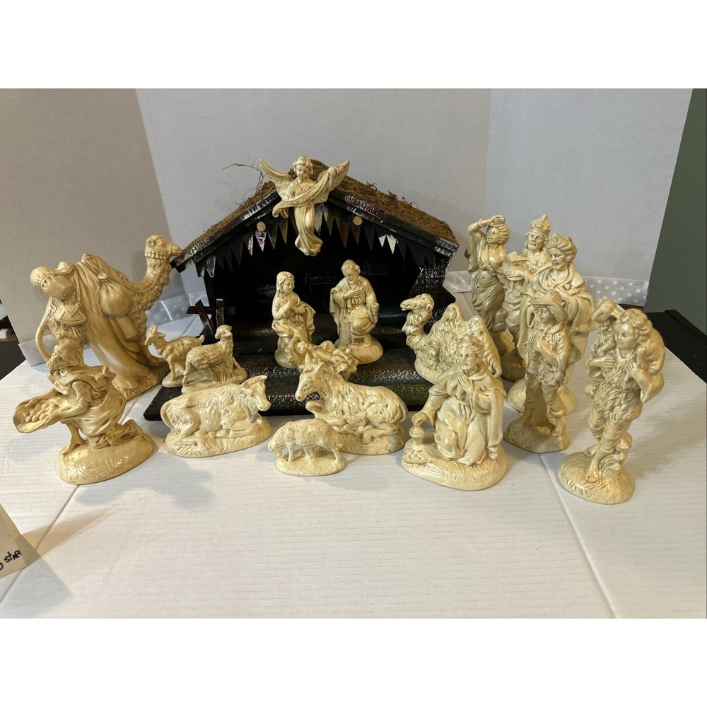 Vintage Atlantic Mold Ceramic Nativity Figures lot 18 pieces-missing Staffs - Picture 3 of 16